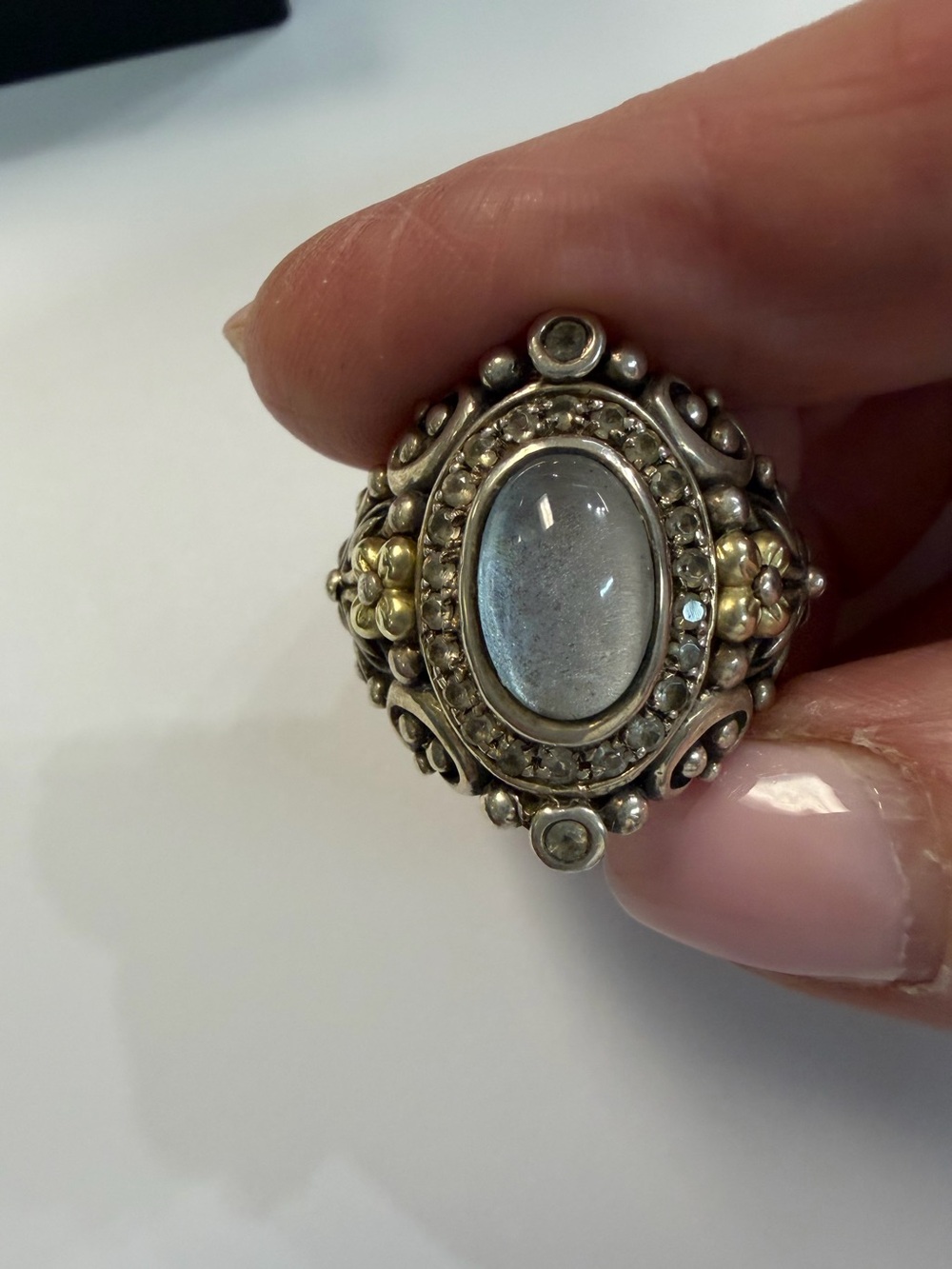 Barbara Bixby 18k & Sterling Silver Shangra-la Blue & White Sapphire Ring Sz 11 - Picture 2 of 7